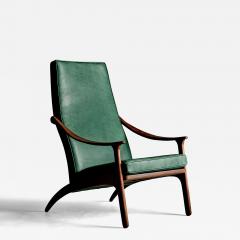 Arne Hovmand Olsen Highback Lounge Chair in Teak and Green Leather by Arne Hovmand Olsen - 4574012