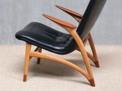 Arne Hovmand Olsen Important Arne Hovmand Olsen Armchair in Black Leather Oak Teak Denmark 1952 - 4278161