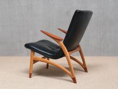 Arne Hovmand Olsen Important Arne Hovmand Olsen Armchair in Black Leather Oak Teak Denmark 1952 - 4278162