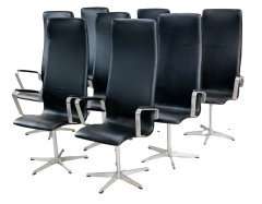Arne Jacobsen Set of Eight Aluminum Leather Highback Chairs by Arne Jacobsen - 4776378