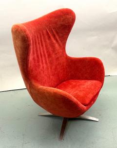 Arne Jacobsen Vintage Danish Organic Modern Egg Chair in Red Orange Velvet attr Arne Jacobsen - 4371787