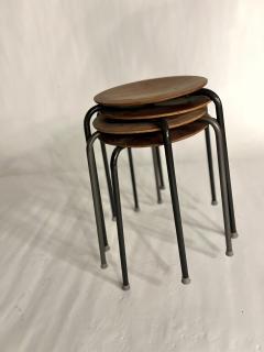 Arne Jacobsen set of 4 vintage three legged teak stools in the style of Arne Jacobsen Dot - 3976766