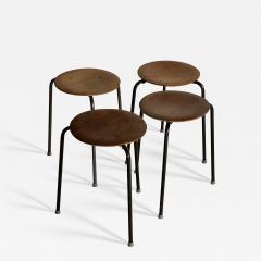 Arne Jacobsen set of 4 vintage three legged teak stools in the style of Arne Jacobsen Dot - 3978846