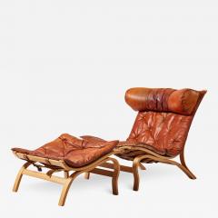 Arne Norell 1960s Arne Norell leather Scandi lounge chair ottoman - 3418911