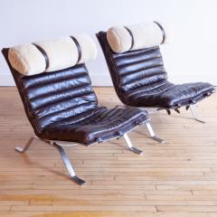 Arne Norell A Pair of Arne Norell Ari Brown Leather Chrome Lounge Chairs C 1970s  - 4385725