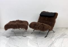 Arne Norell Arne Norell Ari Chair Ottoman in Chocolate Mongolian Sheepskin 1970s Sweden - 3992019