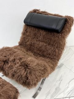 Arne Norell Arne Norell Ari Chair Ottoman in Chocolate Mongolian Sheepskin 1970s Sweden - 3992026