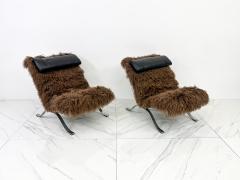 Arne Norell Arne Norell Ari Chairs in Mongolian Sheepskin and Leather A Pair - 3497459