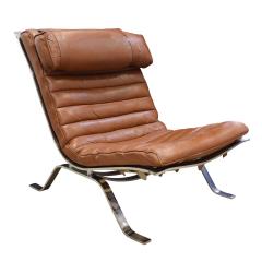 Arne Norell Arne Norell Pair of Sculptural Lounge Chairs With Custom Channeled Leather 1960s - 2435754