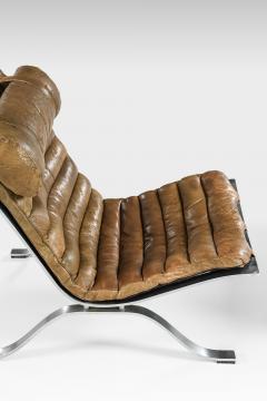 Arne Norell Easy Chair in Leather and Steel with Stool by Arne Norell 1970s - 4523147