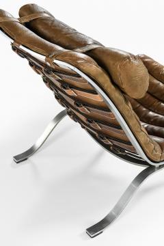 Arne Norell Easy Chair in Leather and Steel with Stool by Arne Norell 1970s - 4523148