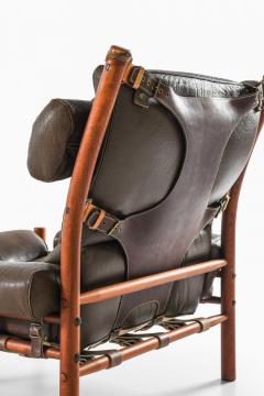 Arne Norell Inca Easy Chair and Stool in Beech Brass Leather by Arne Norell 1960s - 4758966