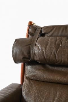 Arne Norell Inca Easy Chair and Stool in Beech Brass Leather by Arne Norell 1960s - 4758969