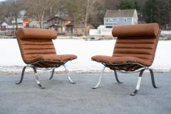 Arne Norell Pair of Arne Norell Ari Ariet Lounge Chairs Cognac Leather Chromed Steel - 3955151