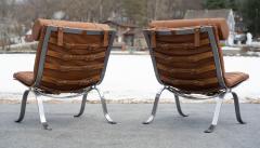 Arne Norell Pair of Arne Norell Ari Ariet Lounge Chairs Cognac Leather Chromed Steel - 3955181