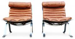 Arne Norell Pair of Arne Norell Ari Lounge Chairs Cognac Leather Chromed Steel - 3155395