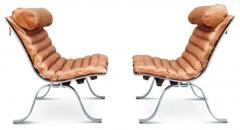 Arne Norell Pair of Arne Norell Ari Lounge Chairs Cognac Leather Chromed Steel - 3155397