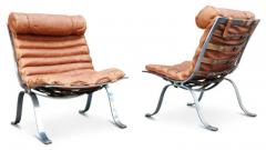Arne Norell Pair of Arne Norell Ari Lounge Chairs Cognac Leather Chromed Steel - 3155410