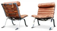 Arne Norell Pair of Arne Norell Ari Lounge Chairs Cognac Leather Chromed Steel - 3155418