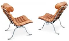 Arne Norell Pair of Arne Norell Ari Lounge Chairs Cognac Leather Chromed Steel - 3155420