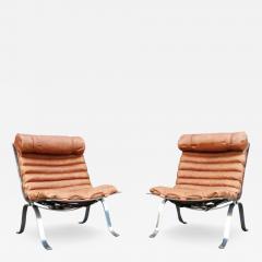Arne Norell Pair of Arne Norell Ari Lounge Chairs Cognac Leather Chromed Steel - 3161105