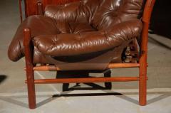 Arne Norell Pair of Brown Tufted Leather Chairs by Arne Norell - 3021762