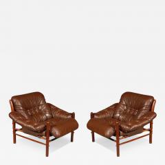 Arne Norell Pair of Brown Tufted Leather Chairs by Arne Norell - 3130572