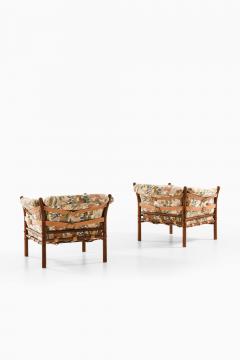 Arne Norell Pair of Indra Easy Chairs in Beech Brass Leather by Arne Norell 1970s - 4687915
