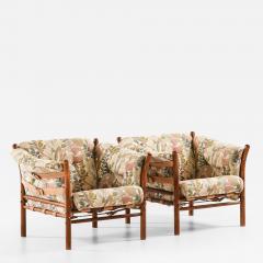 Arne Norell Pair of Indra Easy Chairs in Beech Brass Leather by Arne Norell 1970s - 4688886