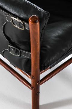 Arne Norell Pair of Mid Century Easy Chairs in Beech Brass Leather by Arne Norell 1960s - 4758971