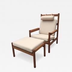 Arne Norell Rare Vintage Arne Norell Teak Armchair and Ottoman with Leather Straps - 4759386