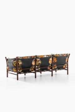 Arne Norell Scandinavian Modern Sofa in Beech Brass Fabric Leather by Arne Norell 1960s - 4758972