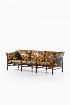 Arne Norell Scandinavian Modern Sofa in Beech Brass Fabric Leather by Arne Norell 1960s - 4760440