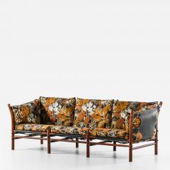 Arne Norell Scandinavian Modern Sofa in Beech Brass Fabric Leather by Arne Norell 1960s - 4760476