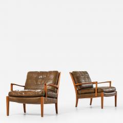 Arne Norell Set of 2 Easy Chairs in Leather and Walnut by Arne Norell 1960s - 4508622