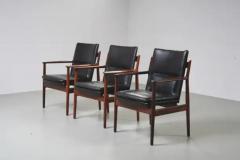 Arne Vodder Arne Vodder set of 3 Armchairs in Rosewood and Leather mod 431 Denmark 1960s - 3796706