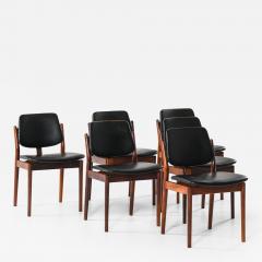 Arne Vodder Rare Set of 6 Dining Chairs in Leather and Rosewood by Arne Vodder 1960s - 4558428