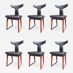 Arne Vodder Set of Six Leather and Rosewood Dining Chairs by Arne Vodder for Sibast - 656996