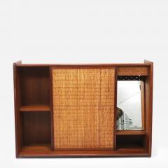 Arne Wahl Iversen Arne Wahl Iversen Wall Mirror Shelf Cabinet Teak Cane for Brenderup Denmark - 4069517