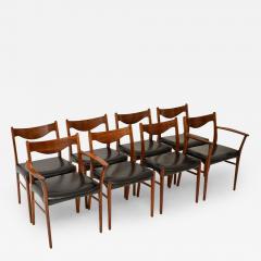 Arne Wahl Iversen Set of 8 Danish Vintage Leather Dining Chairs by Arne Wahl Iversen - 3123034
