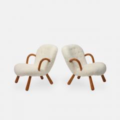 Arnold Madsen Rare Pair of Clam Chairs in Ivory Sheepskin by Arnold Madsen - 4184327