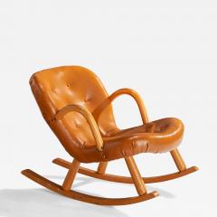 Arnold Madsen Rocking Chair with Beech and Leatherette Sweden 1950s - 4770635