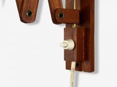 Aro Leuchten Teak Brass Fabric Scissor Wall Light Germany 1960s - 4356571