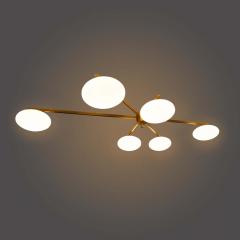 Arredoluce style Asymmetric flash mount brass and glass ceiling light - 1661543