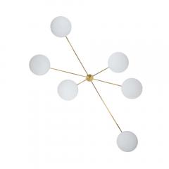 Arredoluce style Asymmetric flash mount brass and glass ceiling light - 1661546