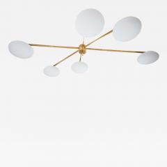 Arredoluce style Asymmetric flash mount brass and glass ceiling light - 1662314
