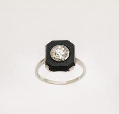 Art Deco 1 10 ct Diamond and Onyx Platinum Engagement Ring - 3535858