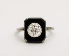 Art Deco 1 10 ct Diamond and Onyx Platinum Engagement Ring - 3535860