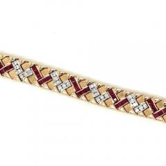 Art Deco 14K Gold Ruby and Diamond Bracelet Link Bracelet - 3601476