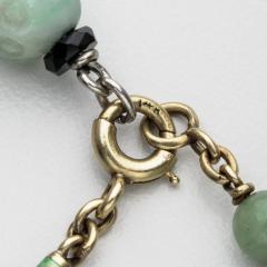 Art Deco 14kt Gold Green Black Enamel bracelet a Carved Jade Monkey Charm - 4721646